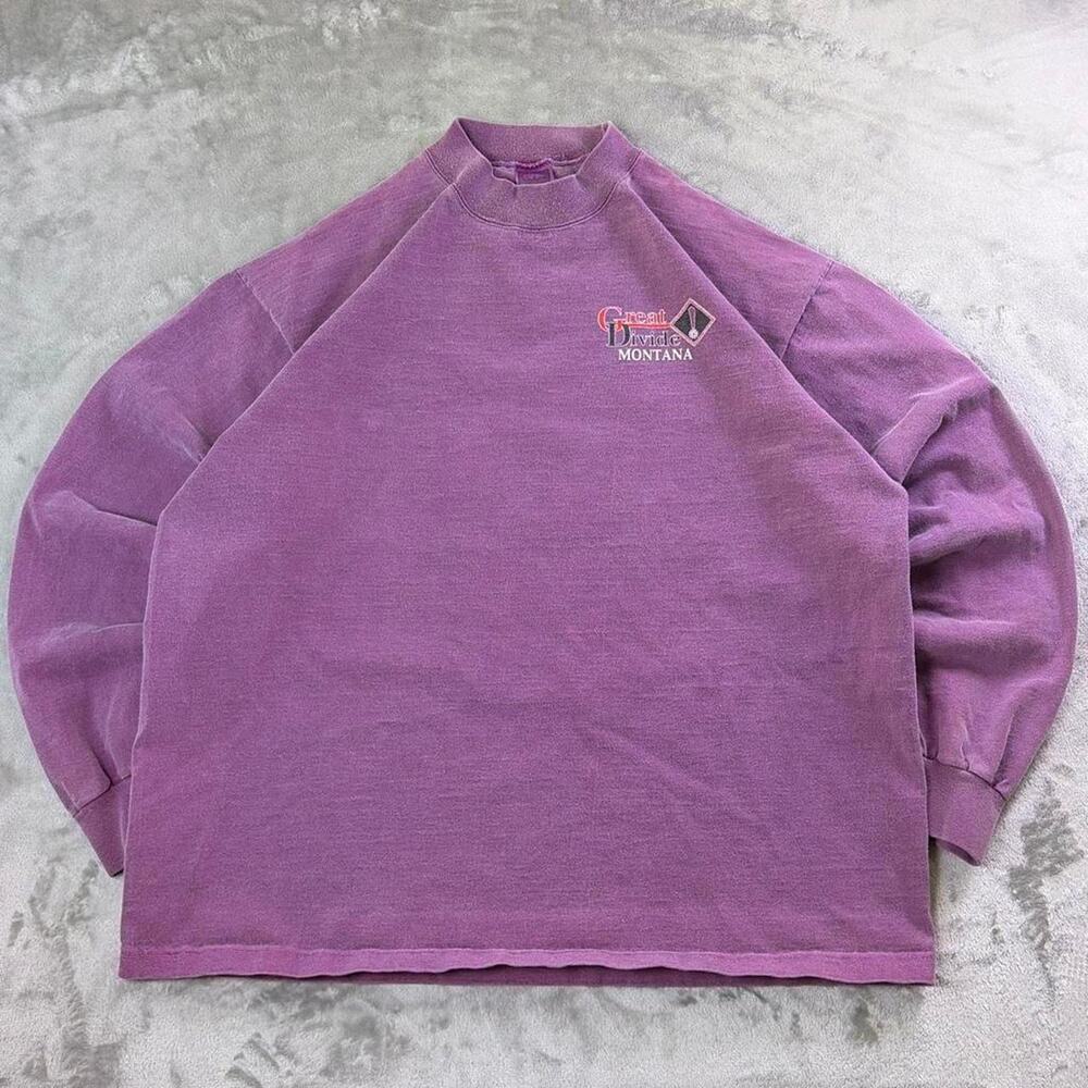 Vintage Great Divide Montana Skiing Long Sleeve T-Shirt XXL Purple Cotton Deluxe